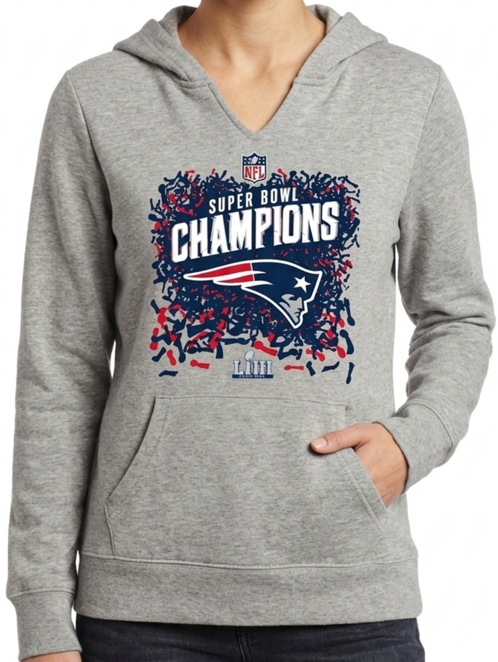 New England Patriots Superbowl Champions women's hoodie In Heather Gray Size MED